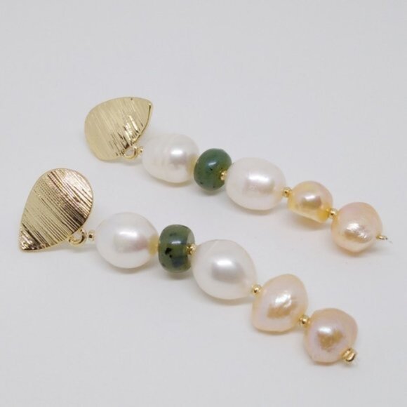 NEW Freshwater Pearl Gold Long Dangle Earrings - Picture 2 of 6